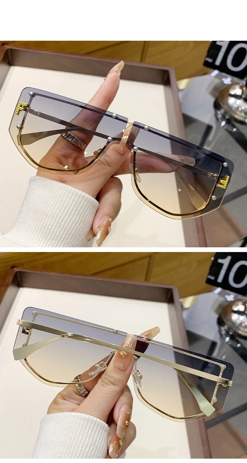 Óculos de sol armação integrada high-end sem moldura novos óculos de sol metal poligonal moda 90288
