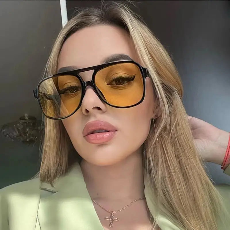 Óculos de sol quadrados grandes vintage para mulheres, marca retrô, óculos de sol grande, preto, amarelo, estilo Ins, feminino