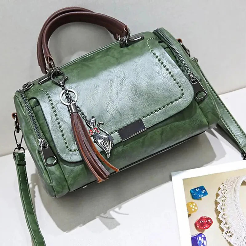 Yogodlns Tassel Decor Handbag, Bolsa de Ombro de Grande Capacidade Feminina, Saco Crossbody Zipper Fashion Com Alça Removível