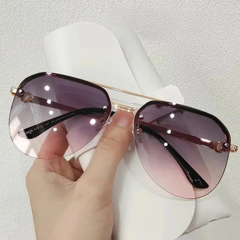 Óculos de sol de metal meia armação feminina, óculos duplos clássicos, moda exterior, novos