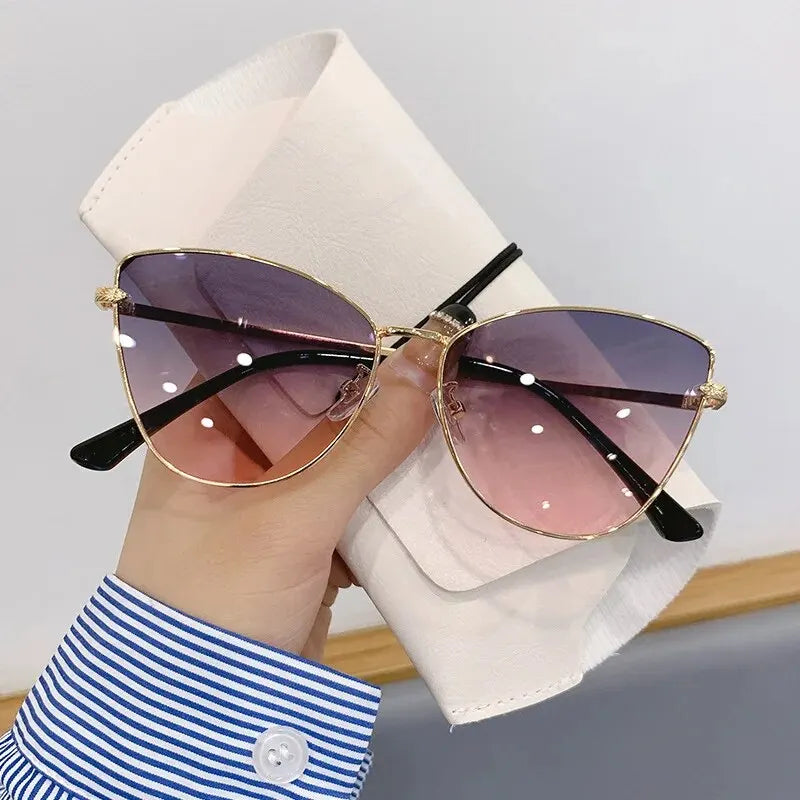 Retro Metal Pequeno Quadro Cat Eye Óculos De Sol, Vidro De Sol Decorativo, Moda Europeia e Americana, Foto De Rua, Estilo Womeano, Novo, Uv400