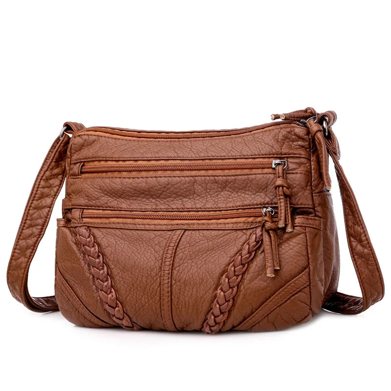 Bolsa de ombro crossbody retrô para mulheres Bolsa de couro macio cor sólida vintage