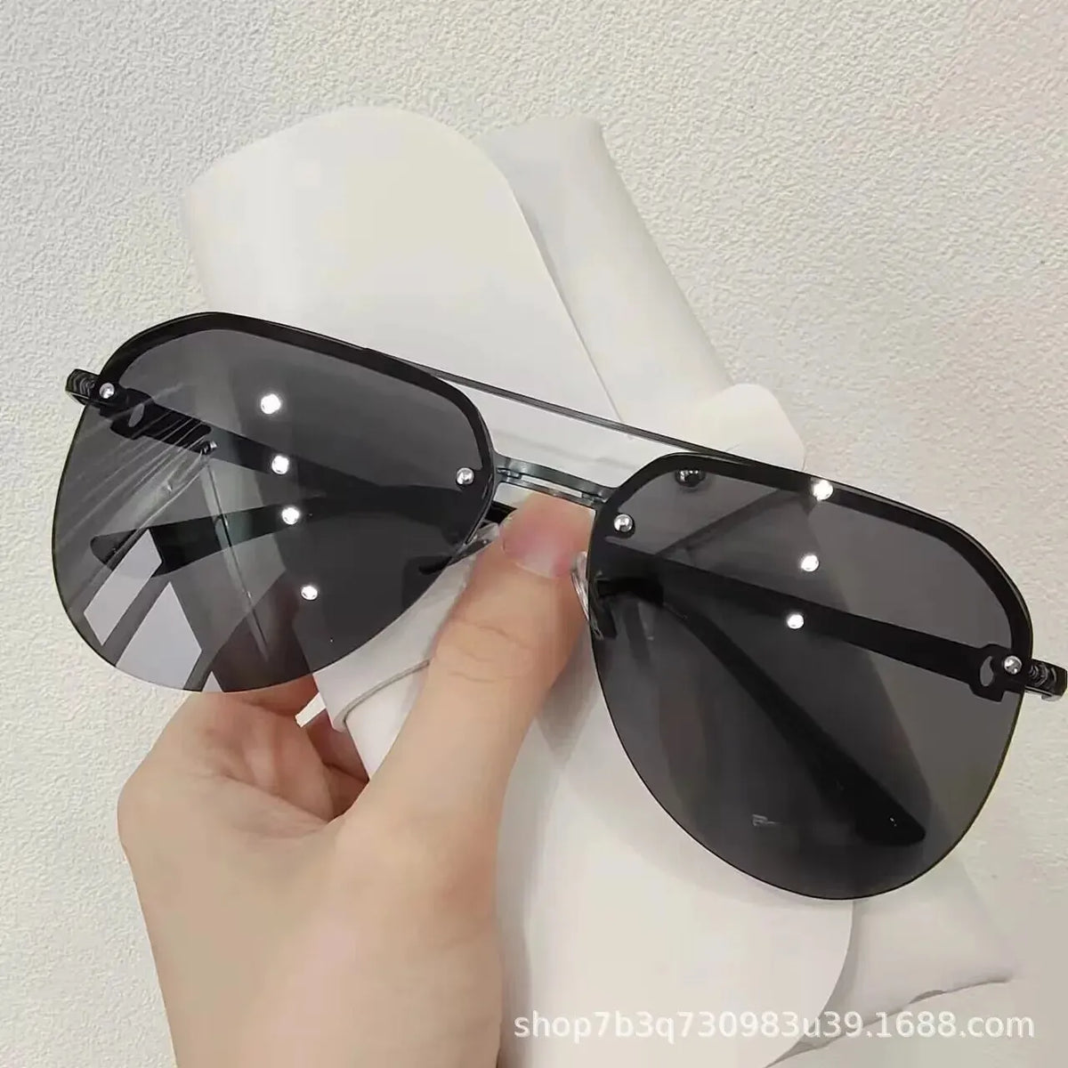 Óculos de sol de metal meia armação feminina, óculos duplos clássicos, moda exterior, novos
