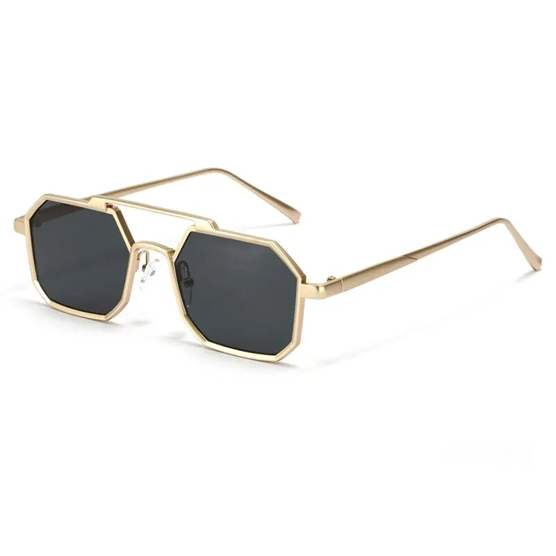 Óculos de sol clássicos de metal punk para homens e mulheres, UV400, pontes duplas, retrô, polígono, moda, tons vintage, moda
