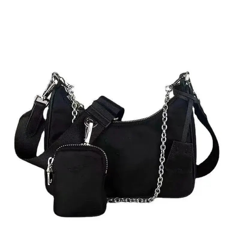 Bolsas Hobo impermeáveis de nylon feminino, bolsas de ombro casuais, corrente preta legal, axila, tiracolo com bolsa pequena, na moda