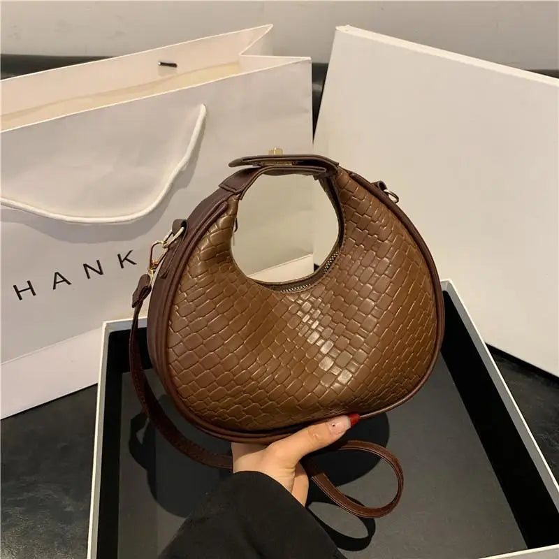 Bolsa de transporte de ombro meia lua retrô, bolsa tiracolo feminina, elegante e simples, de lazer, nova