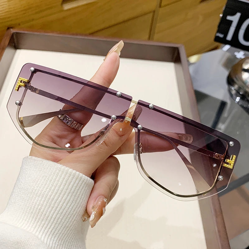 Óculos de sol armação integrada high-end sem moldura novos óculos de sol metal poligonal moda 90288