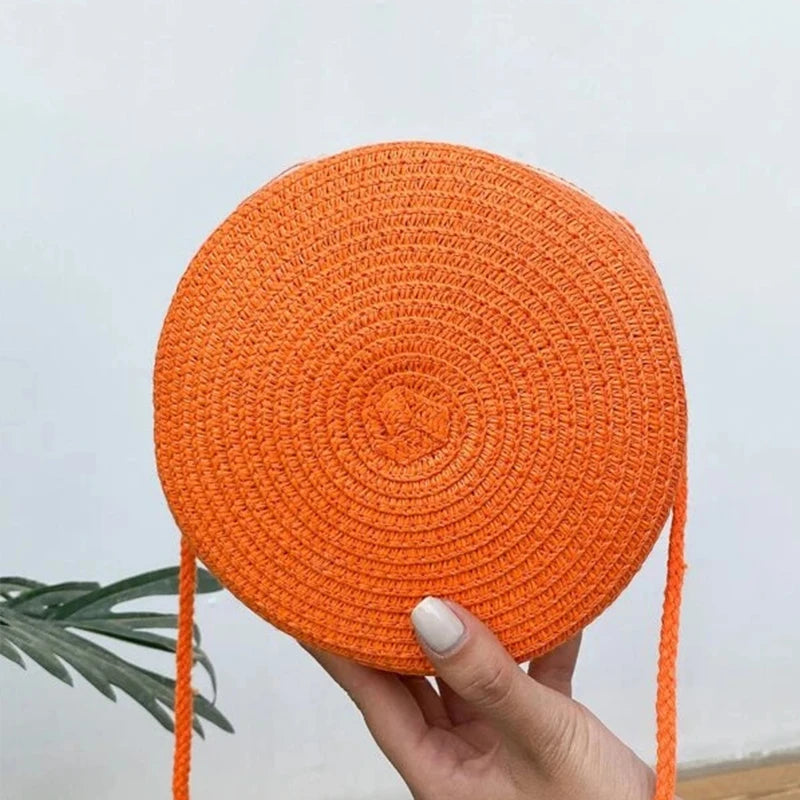 Bolsa De Palha Minimalista Rodada Crossbody Bolsa Mulheres Ombro Vocação Estilo Bolsa