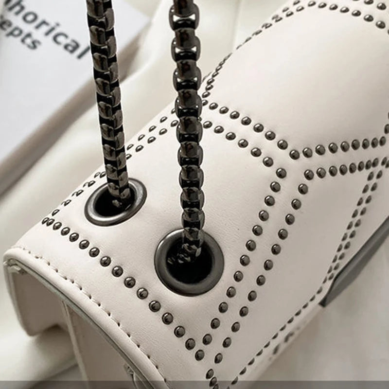 Yogodlns-Vintage Rivet Cadeia Pequenas Bolsas de Ombro para Mulheres, Flap PU Leather, Fashion Square Crossbody Bag, Designer Handbag