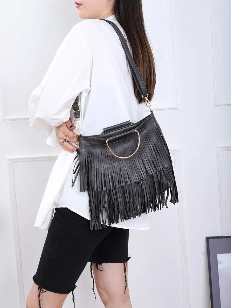 Moda lazer ferro bolsa de mão bolsa ombro único crossbody guangzhou bolsa feminina couro macio borla saco