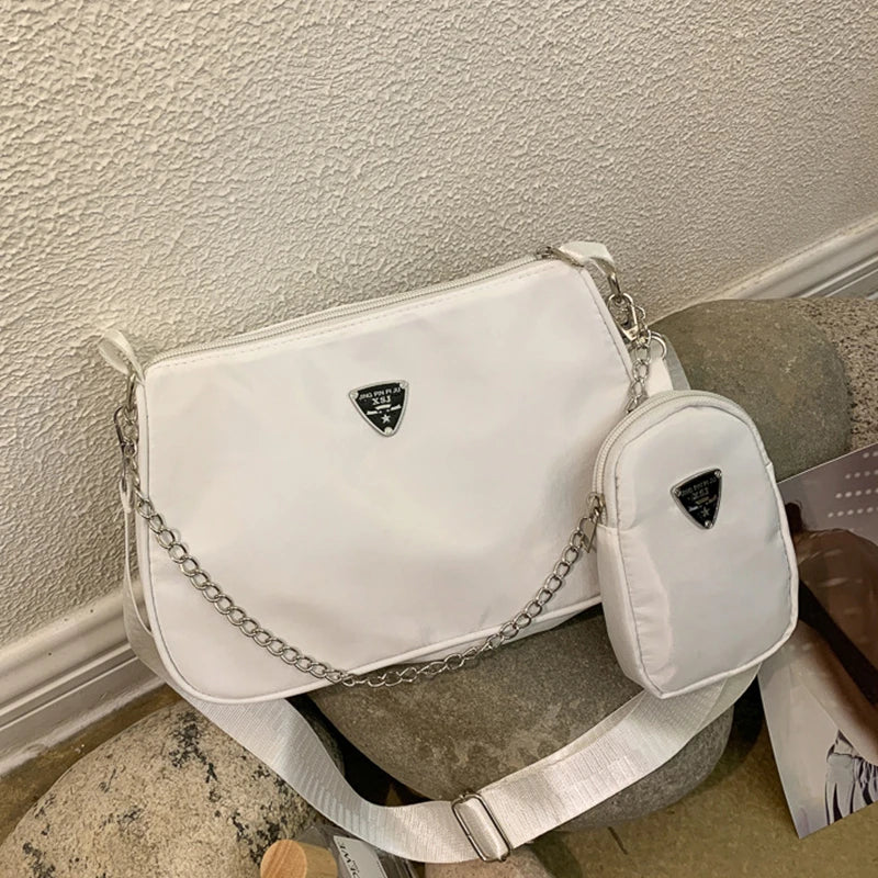 Bolsa crossbody texturizada de 2 unidades com bolso com zíper Bolsa de ombro simples de cor sólida