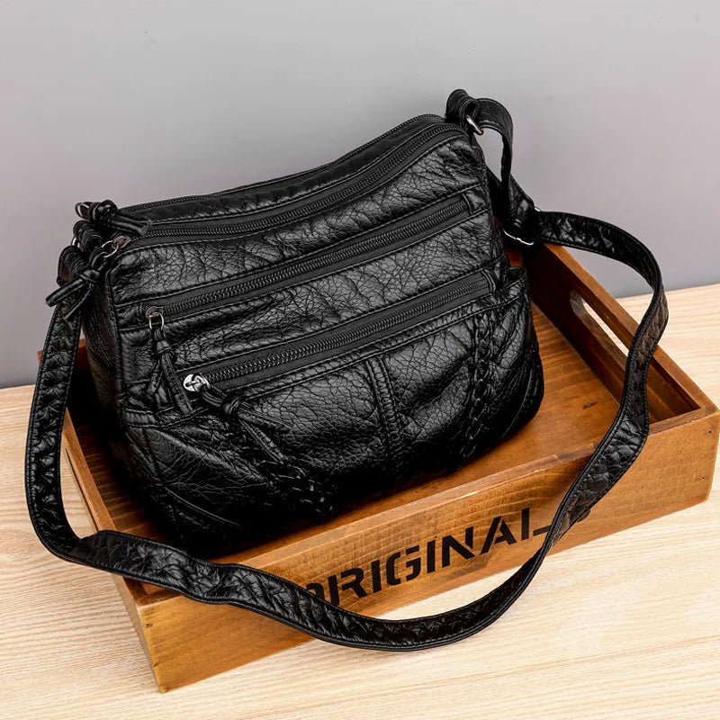 Bolsa de ombro crossbody retrô para mulheres Bolsa de couro macio cor sólida vintage