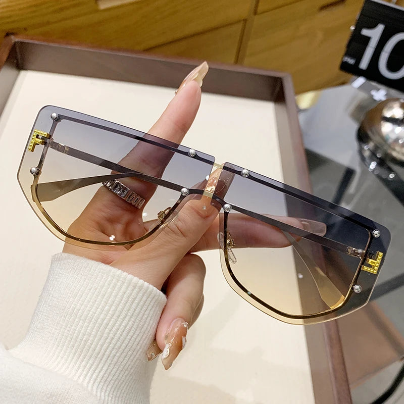 Óculos de sol armação integrada high-end sem moldura novos óculos de sol metal poligonal moda 90288