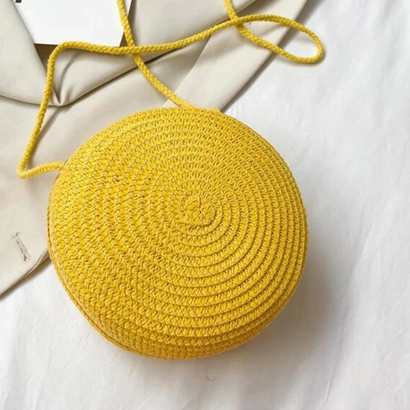 Bolsa De Palha Minimalista Rodada Crossbody Bolsa Mulheres Ombro Vocação Estilo Bolsa
