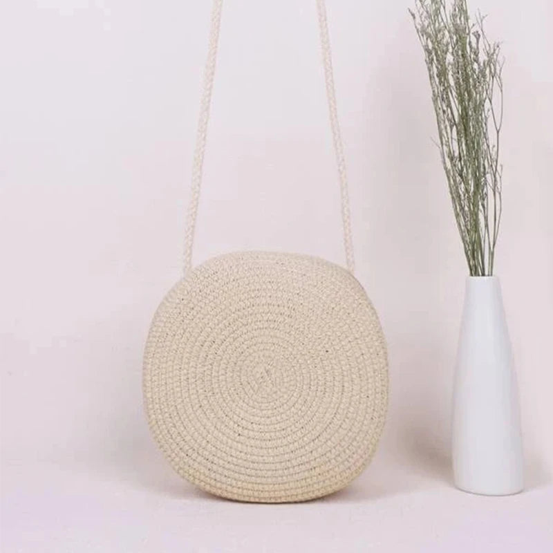 Bolsa De Palha Minimalista Rodada Crossbody Bolsa Mulheres Ombro Vocação Estilo Bolsa