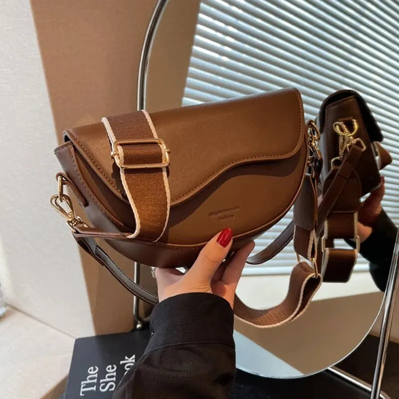 Mulheres vintage cor sólida aleta pequena sela ombro axilas saco moda couro do plutônio alça larga crossbody saco