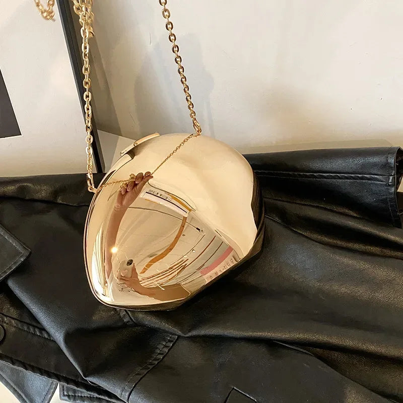 Designer acrílico concha forma saco de embreagem ouro prata feminino saco de festa à noite bonito brilhante metal ombro crossbody sacos pequena bolsa