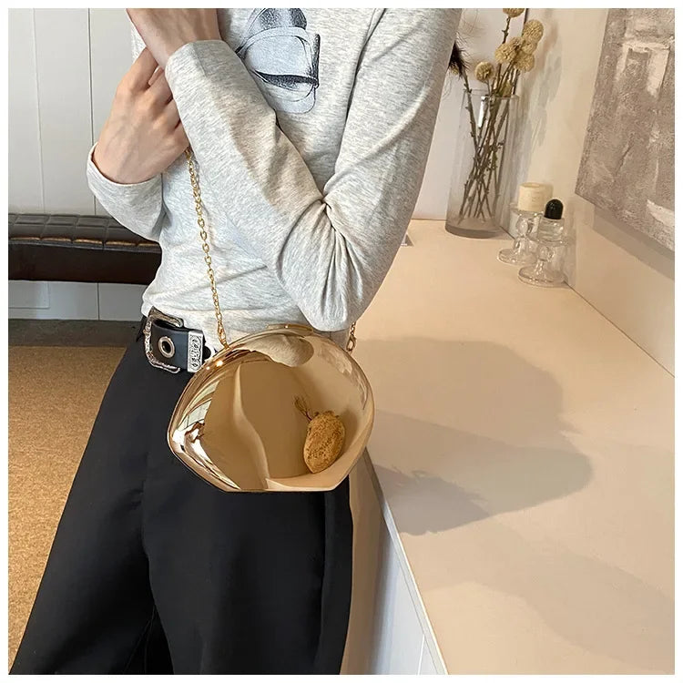 Designer acrílico concha forma saco de embreagem ouro prata feminino saco de festa à noite bonito brilhante metal ombro crossbody sacos pequena bolsa