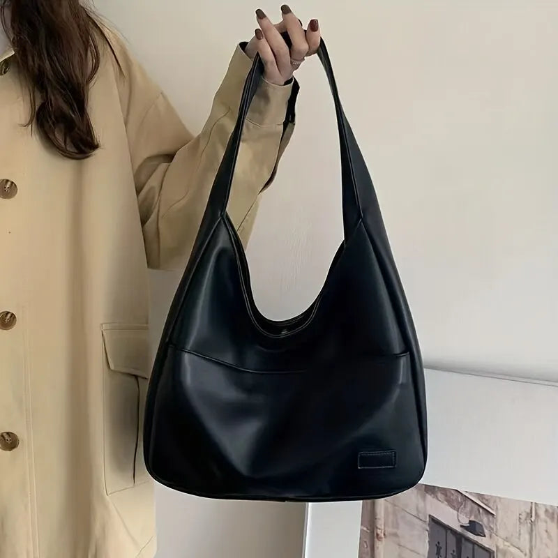 Bolsa feminina hobo simples couro pu bolsa de ombro sólida 2023 moda bolsa de grande capacidade para trabalho escolar
