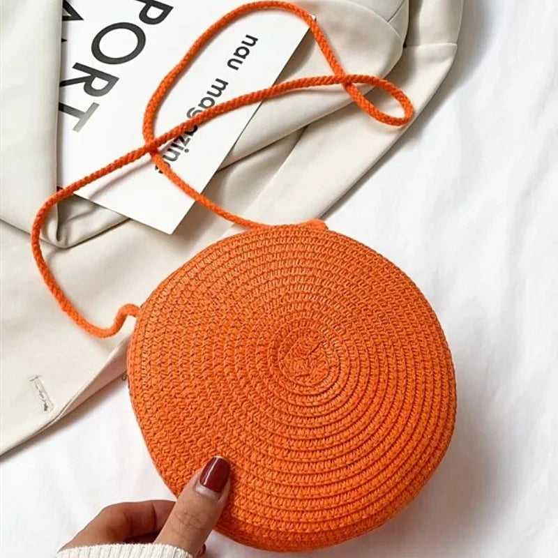 Bolsa De Palha Minimalista Rodada Crossbody Bolsa Mulheres Ombro Vocação Estilo Bolsa