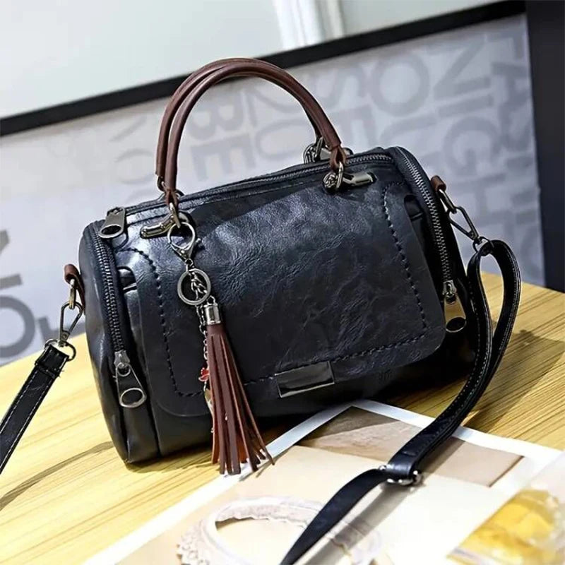 Yogodlns Tassel Decor Handbag, Bolsa de Ombro de Grande Capacidade Feminina, Saco Crossbody Zipper Fashion Com Alça Removível