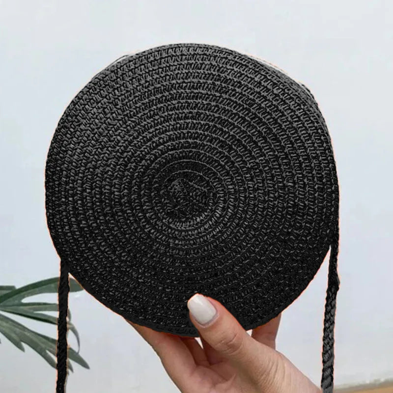 Bolsa De Palha Minimalista Rodada Crossbody Bolsa Mulheres Ombro Vocação Estilo Bolsa