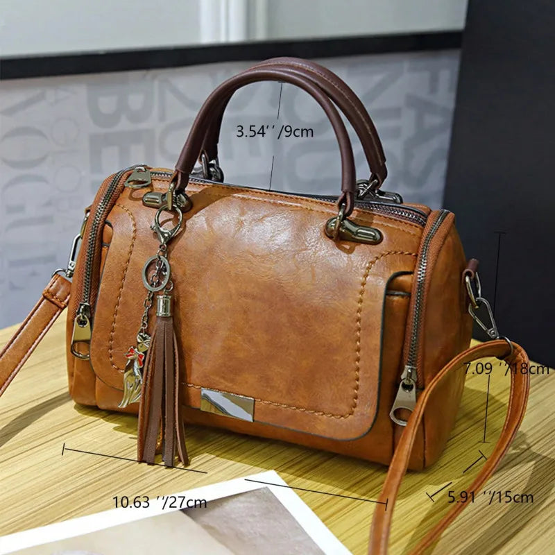 Yogodlns Tassel Decor Handbag, Bolsa de Ombro de Grande Capacidade Feminina, Saco Crossbody Zipper Fashion Com Alça Removível
