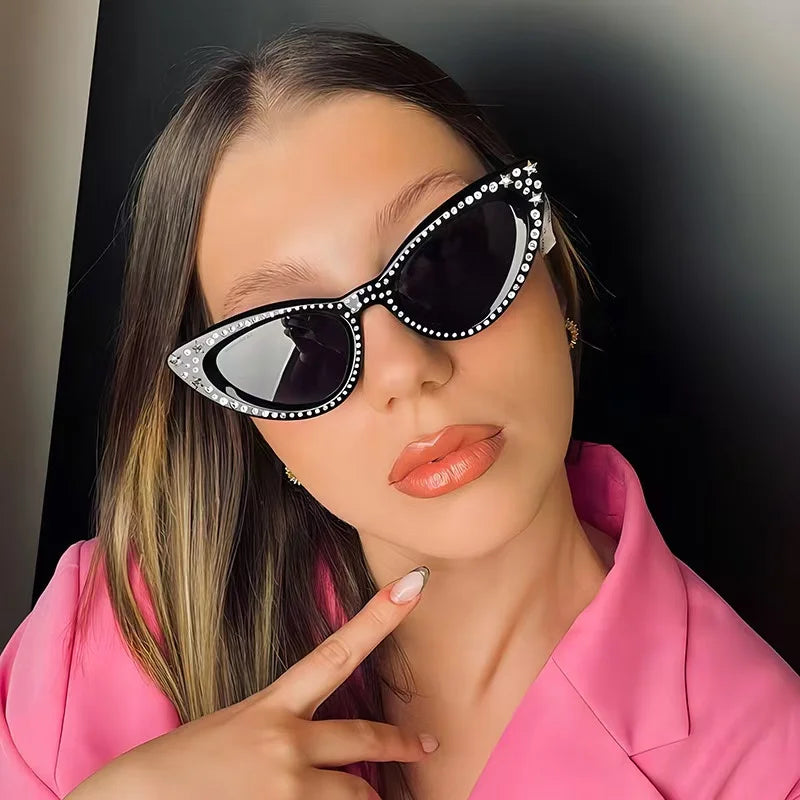 2024 novo olho de gato diamante óculos de sol pentagrama high-end moda óculos de sol feminino na moda