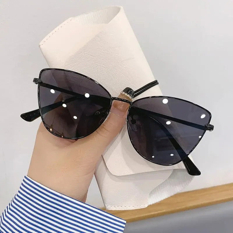 Retro Metal Pequeno Quadro Cat Eye Óculos De Sol, Vidro De Sol Decorativo, Moda Europeia e Americana, Foto De Rua, Estilo Womeano, Novo, Uv400