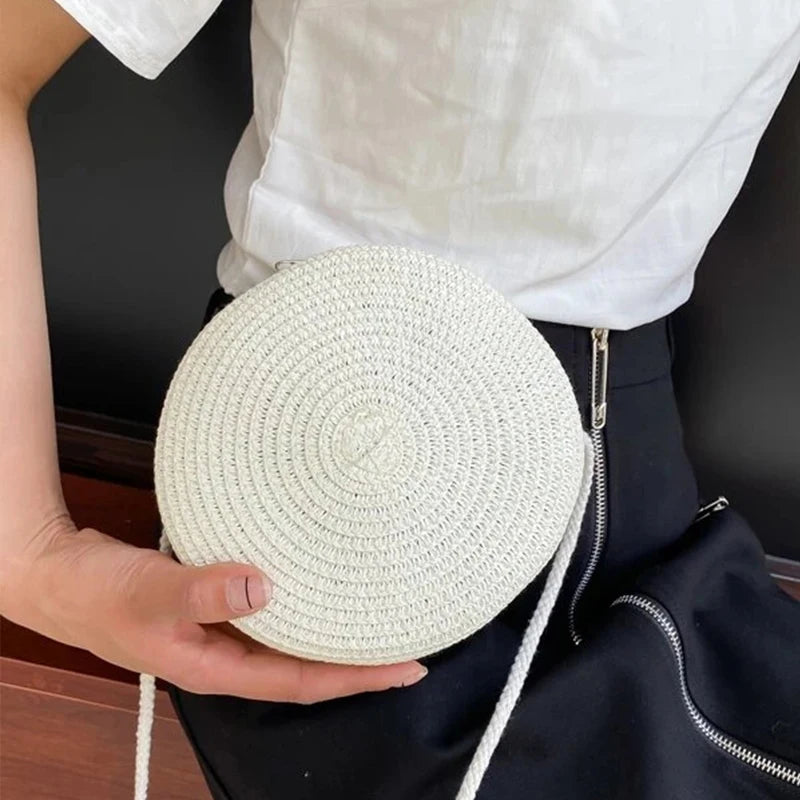 Bolsa De Palha Minimalista Rodada Crossbody Bolsa Mulheres Ombro Vocação Estilo Bolsa