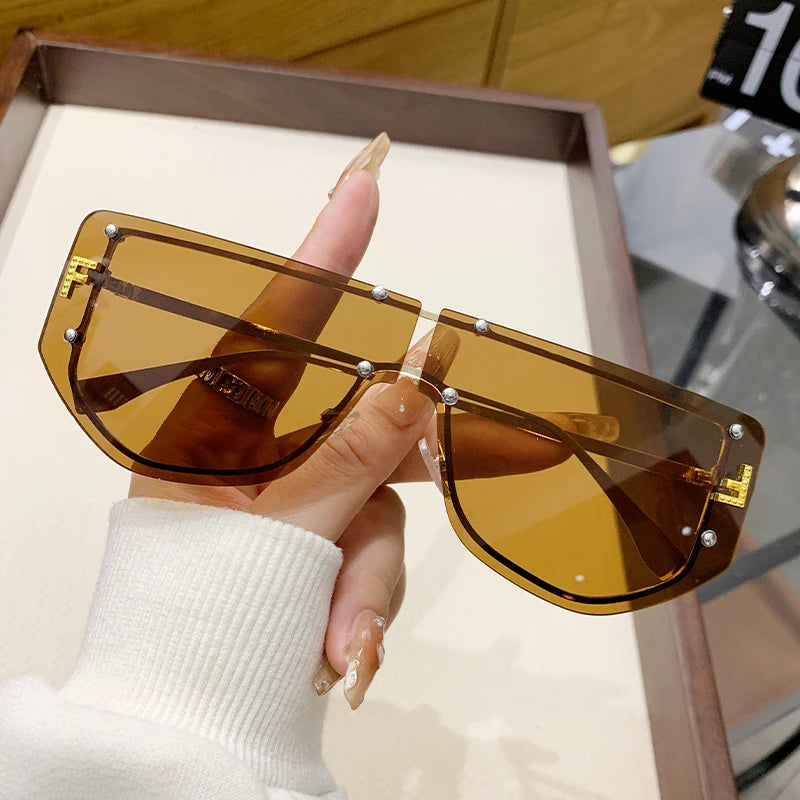 Óculos de sol armação integrada high-end sem moldura novos óculos de sol metal poligonal moda 90288