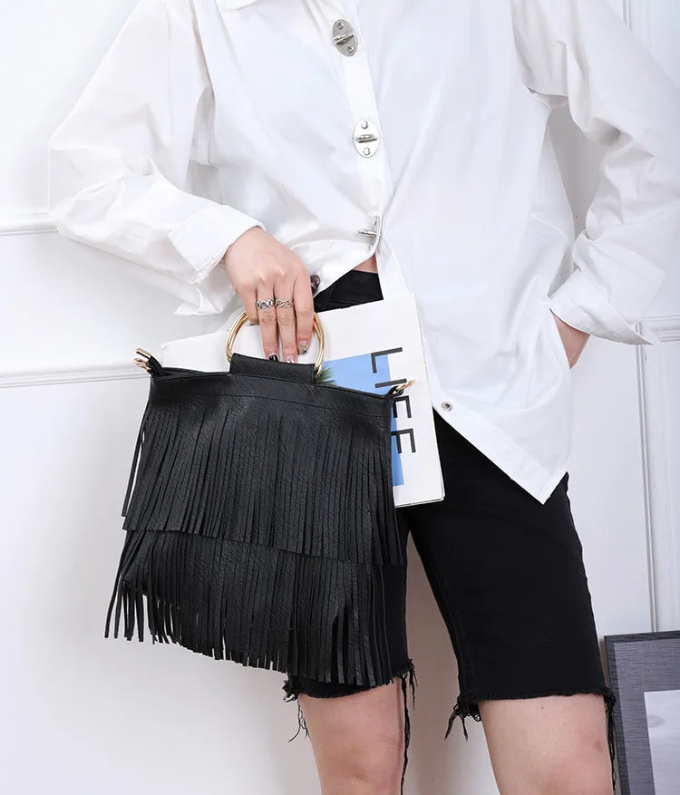 Moda lazer ferro bolsa de mão bolsa ombro único crossbody guangzhou bolsa feminina couro macio borla saco