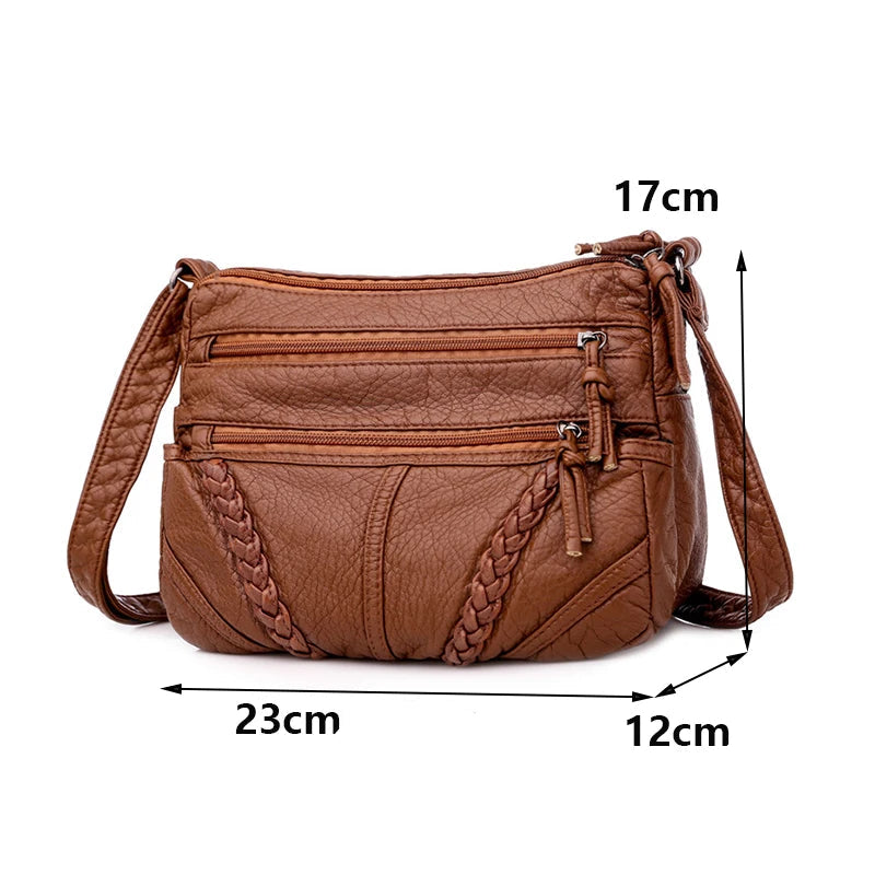 Bolsa de ombro crossbody retrô para mulheres Bolsa de couro macio cor sólida vintage