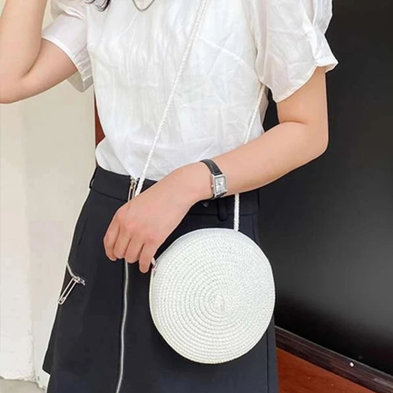 Bolsa De Palha Minimalista Rodada Crossbody Bolsa Mulheres Ombro Vocação Estilo Bolsa