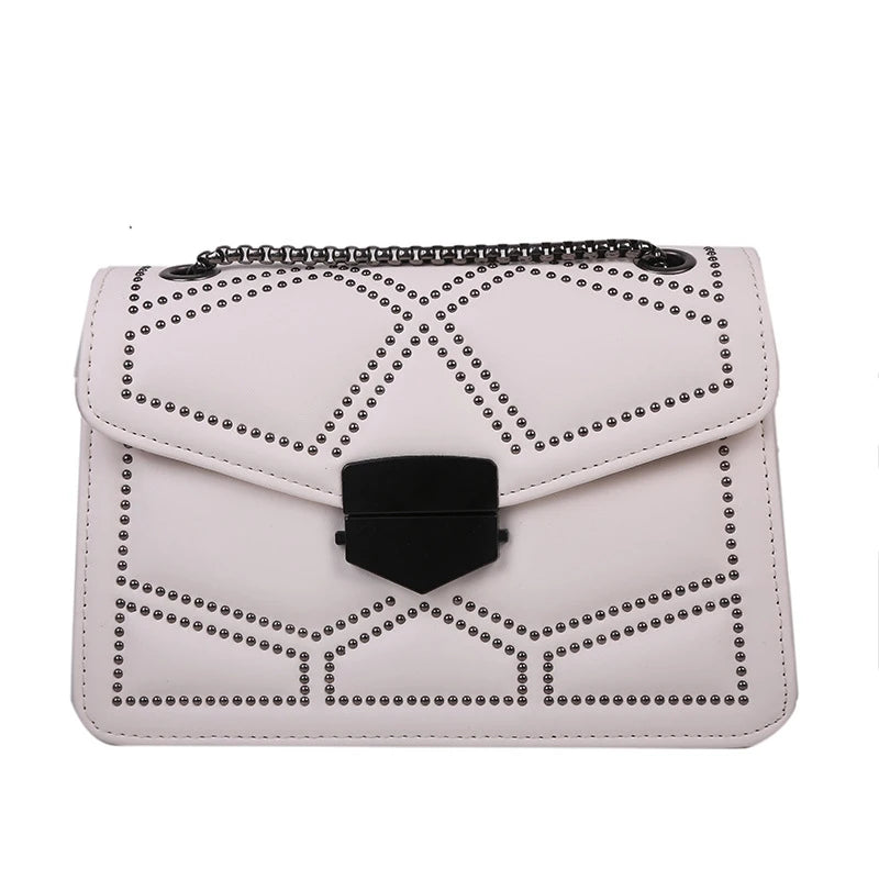 Yogodlns-Vintage Rivet Cadeia Pequenas Bolsas de Ombro para Mulheres, Flap PU Leather, Fashion Square Crossbody Bag, Designer Handbag