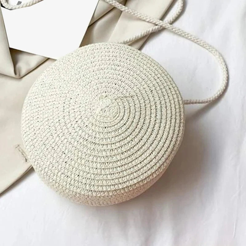 Bolsa De Palha Minimalista Rodada Crossbody Bolsa Mulheres Ombro Vocação Estilo Bolsa