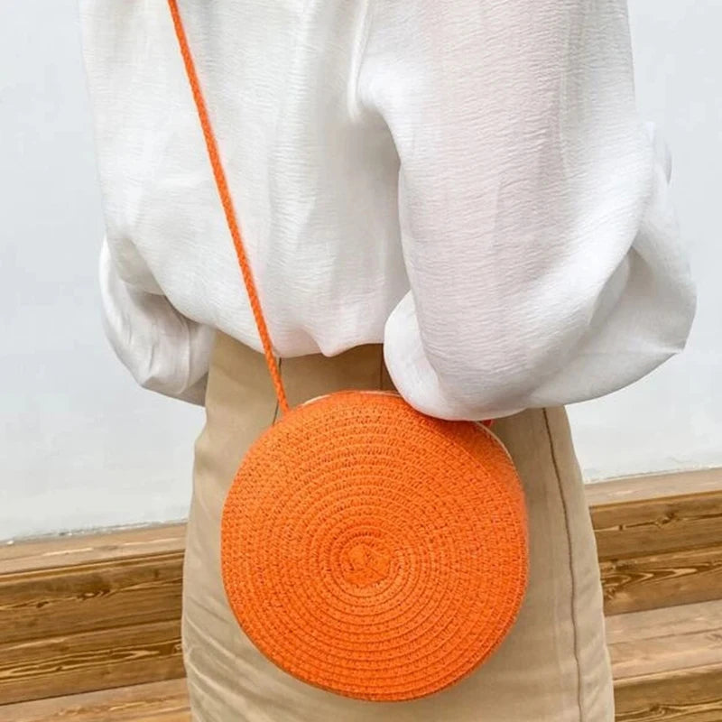 Bolsa De Palha Minimalista Rodada Crossbody Bolsa Mulheres Ombro Vocação Estilo Bolsa