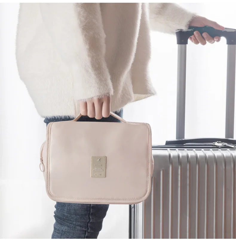 Saco de viagem impermeável para mulheres, maquiagem, sacos cosméticos, organizador de higiene pessoal, armazenamento, gancho do banheiro, bolsa de lavagem, alta qualidade