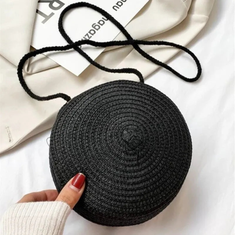 Bolsa De Palha Minimalista Rodada Crossbody Bolsa Mulheres Ombro Vocação Estilo Bolsa