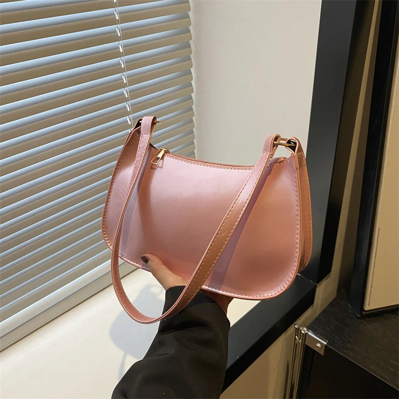 Bolsa de axilas de couro PU para mulheres, bolsas retrô de cor sólida, bolsas Hobos casuais, bolsas femininas, moda