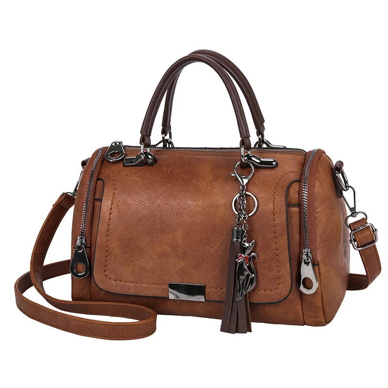 Yogodlns Tassel Decor Handbag, Bolsa de Ombro de Grande Capacidade Feminina, Saco Crossbody Zipper Fashion Com Alça Removível