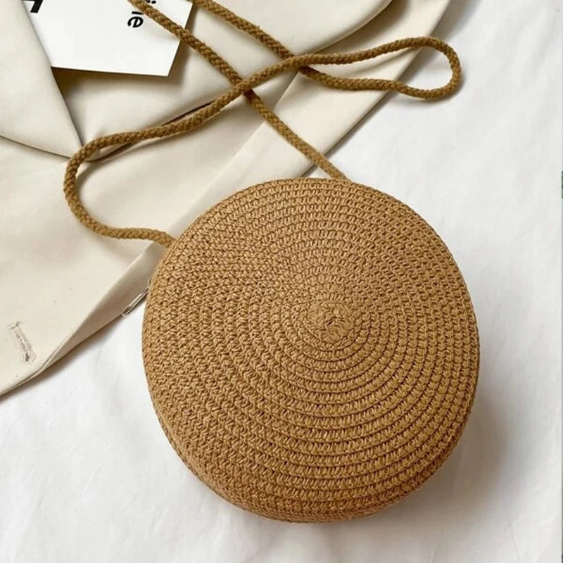 Bolsa De Palha Minimalista Rodada Crossbody Bolsa Mulheres Ombro Vocação Estilo Bolsa